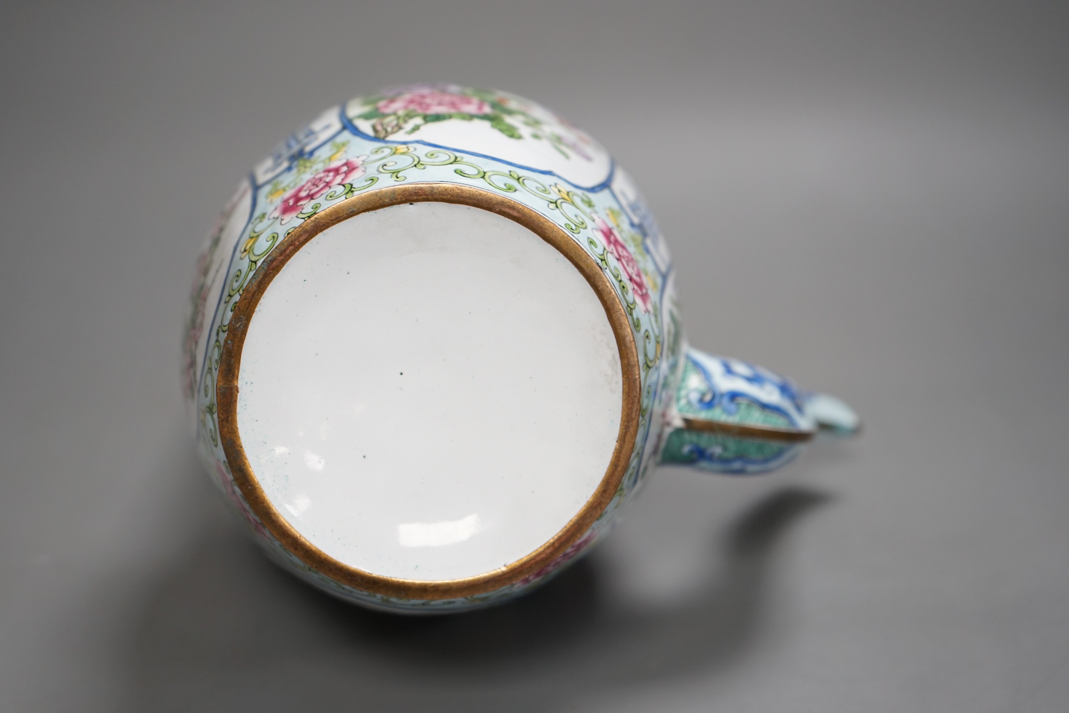 A Chinese Canton enamel wine pot